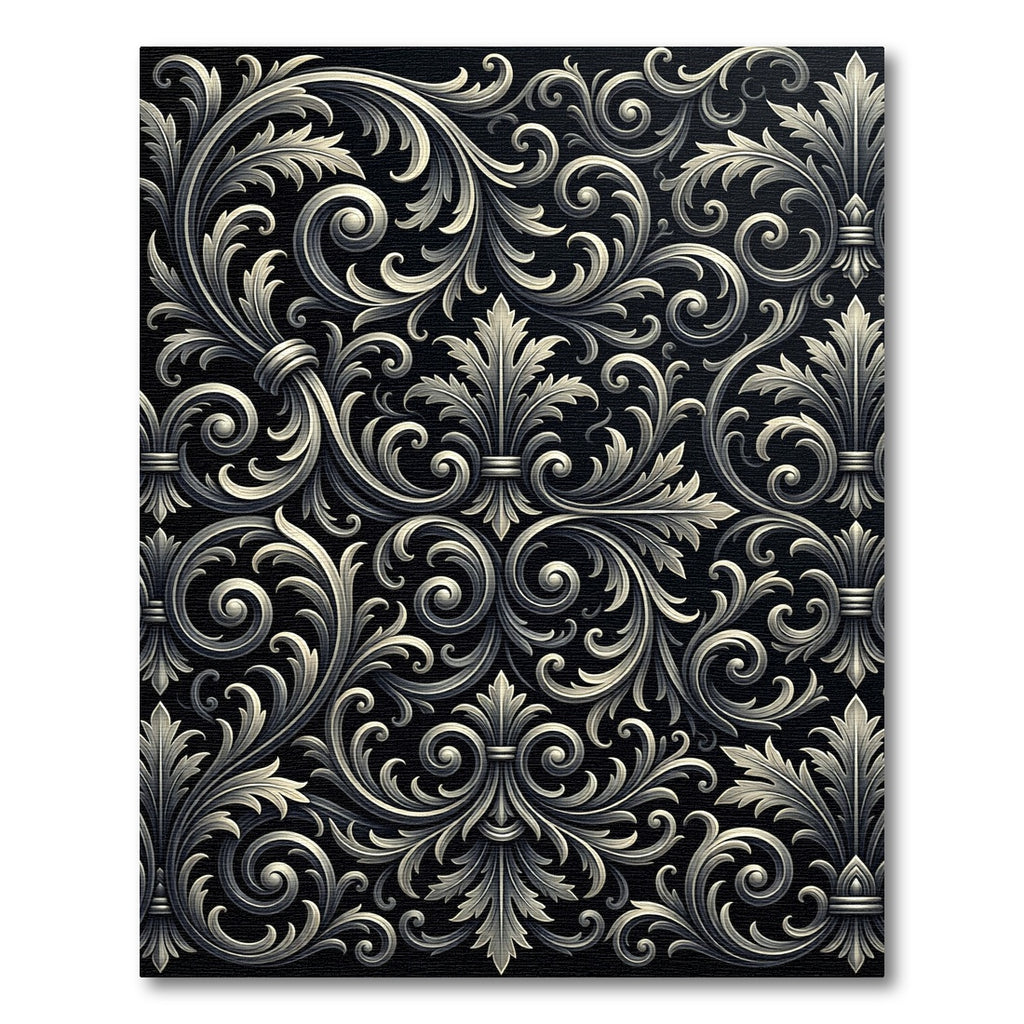 Elegant Black White Floral Swirl Rug
