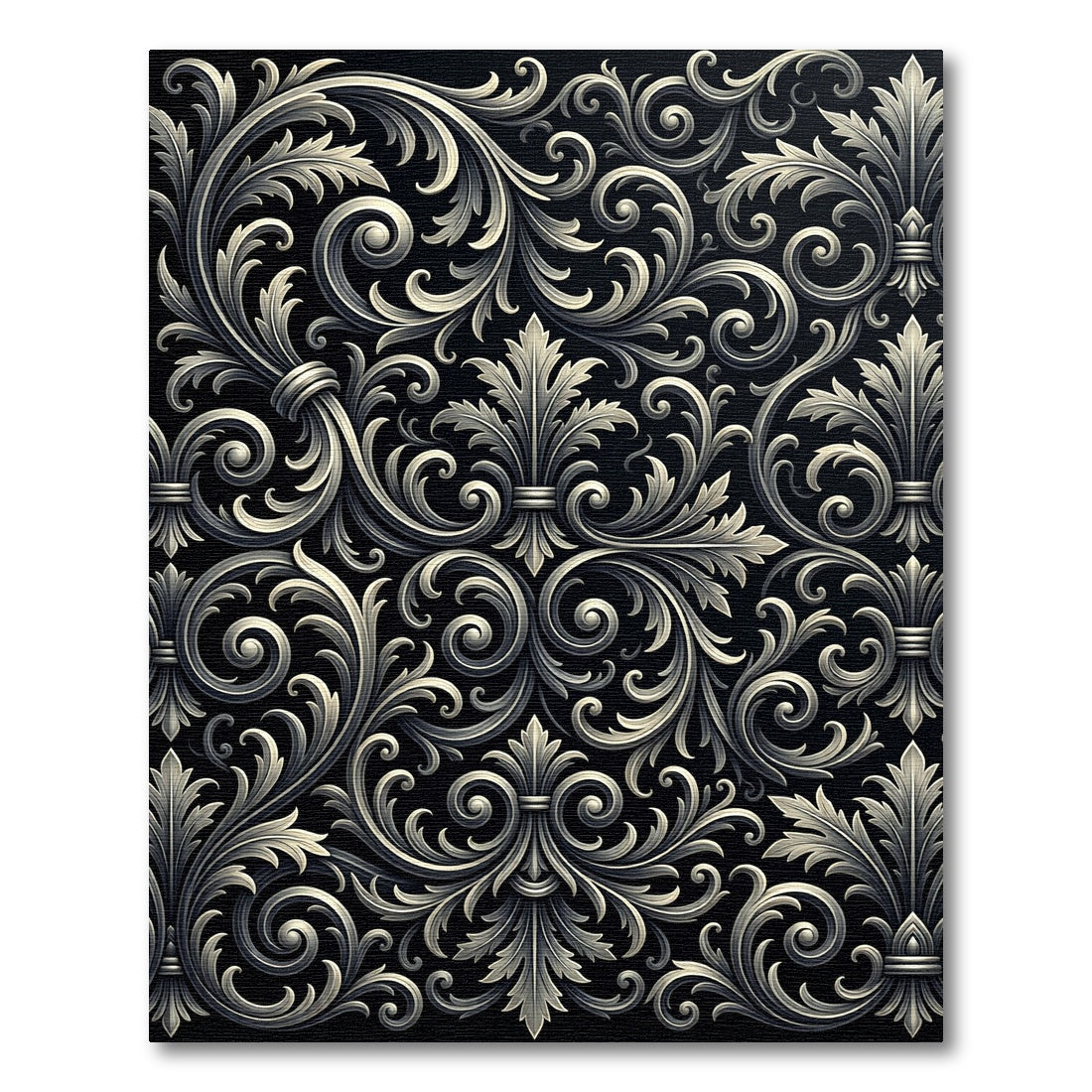 Elegant Black White Floral Swirl Rug