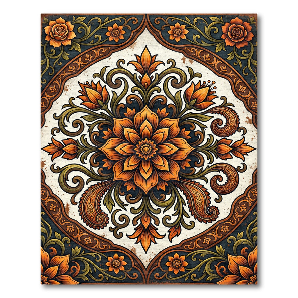 Elegant Autumn Orange Floral Medallion Rug