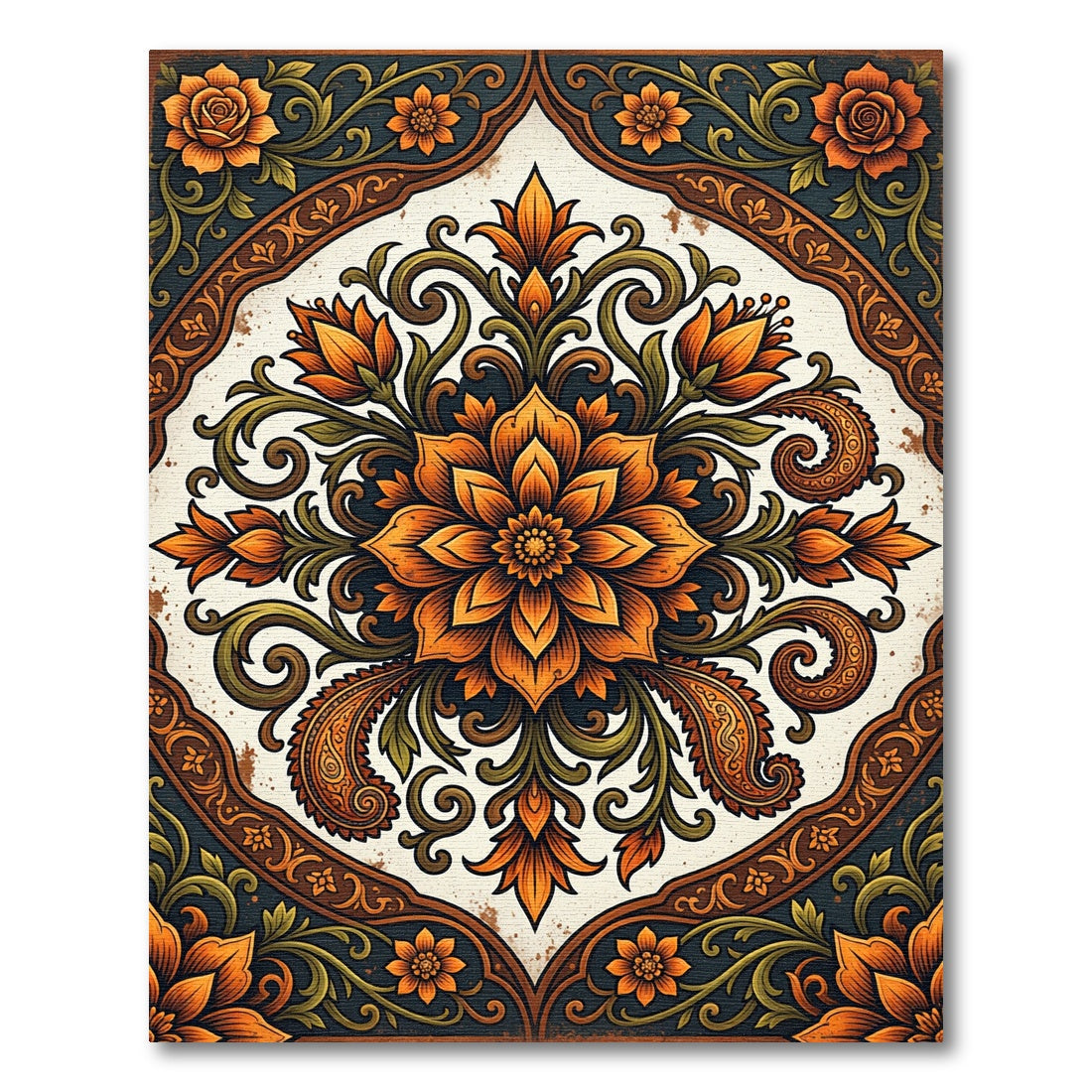 Elegant Autumn Orange Floral Medallion Rug