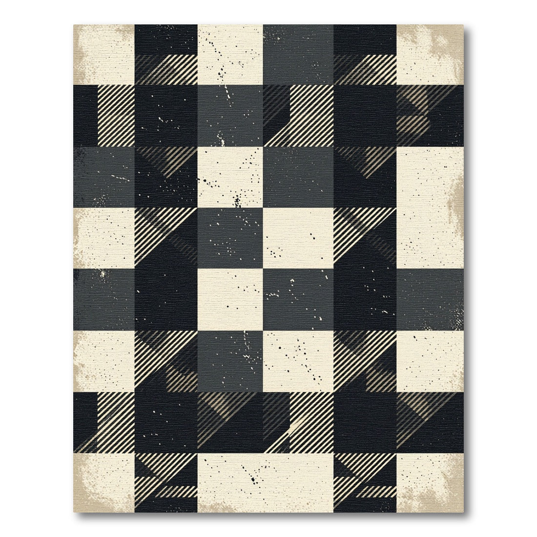 Distressed Plaid Geometric Square Rug
