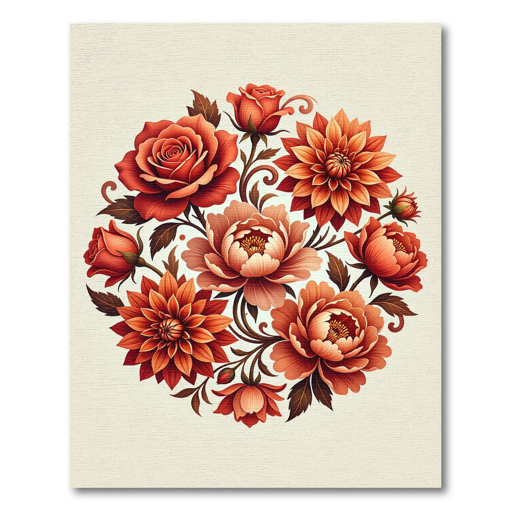 Crimson Rose Dahlia Floral Garland Rug