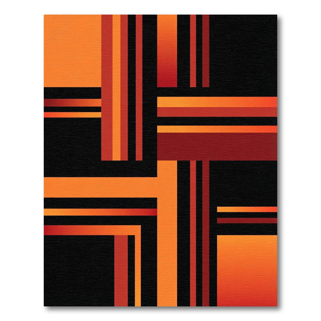 Bold Geometric Orange and Black Linear Art Rug