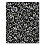 Ornate Black Floral Scrollwork Rug