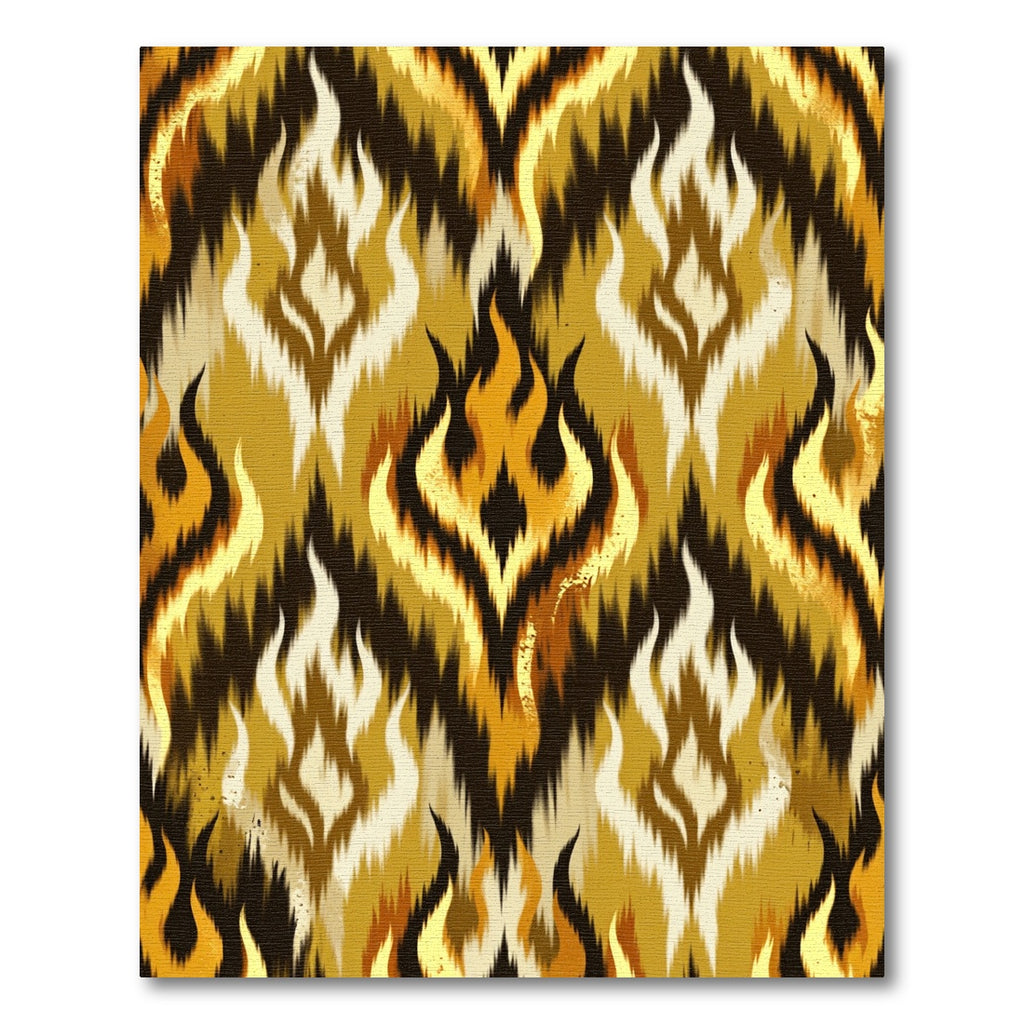 Fiery Gold Ikat Flame Abstract Rug