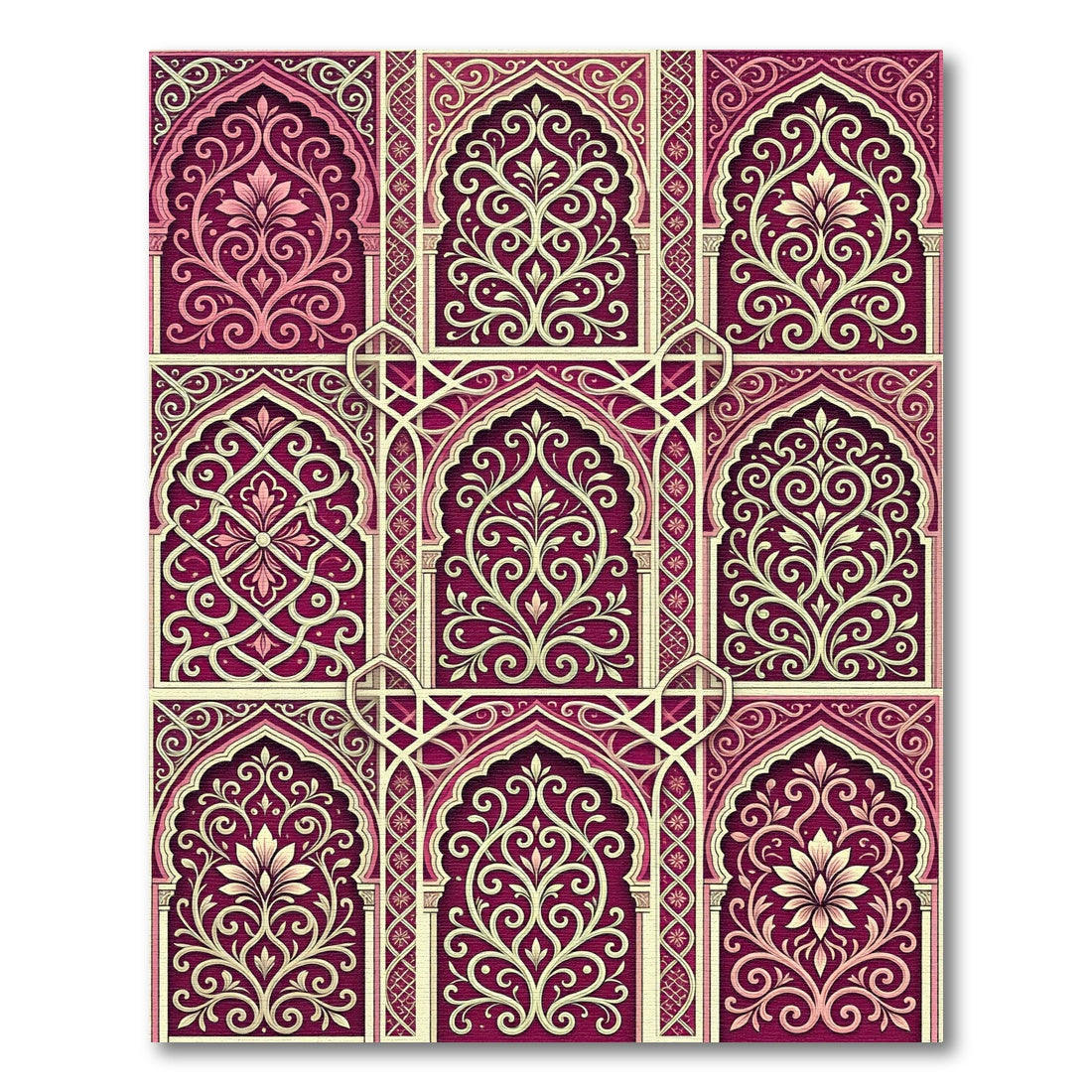 Ornate Burgundy Floral Damask Arch Rug