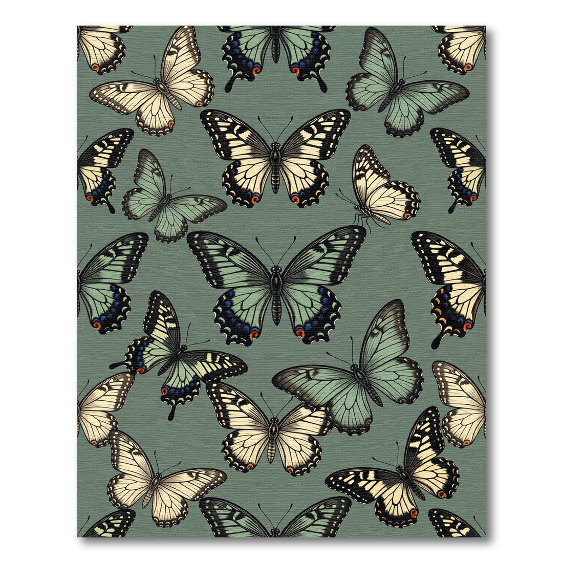 Sage Green Botanical Butterfly Ensemble Rug