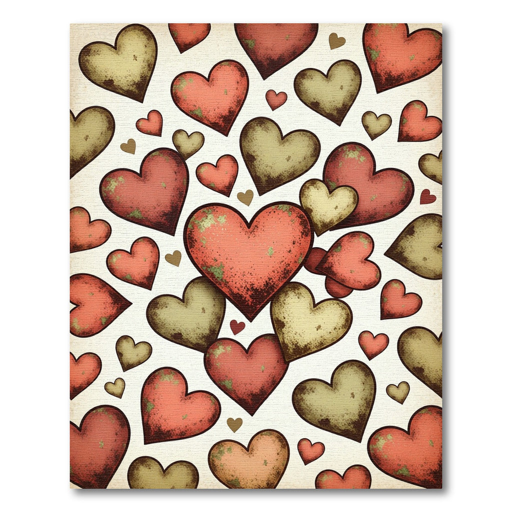 Rustic Earthy Red Heart Collage Rug