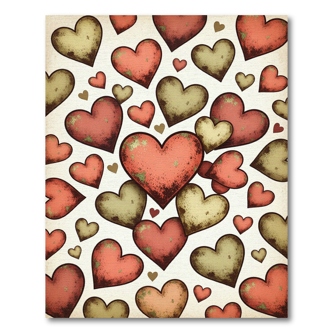 Rustic Earthy Red Heart Collage Rug