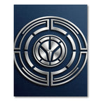 Metallic Silver Circular Geometric Navy Base Rug