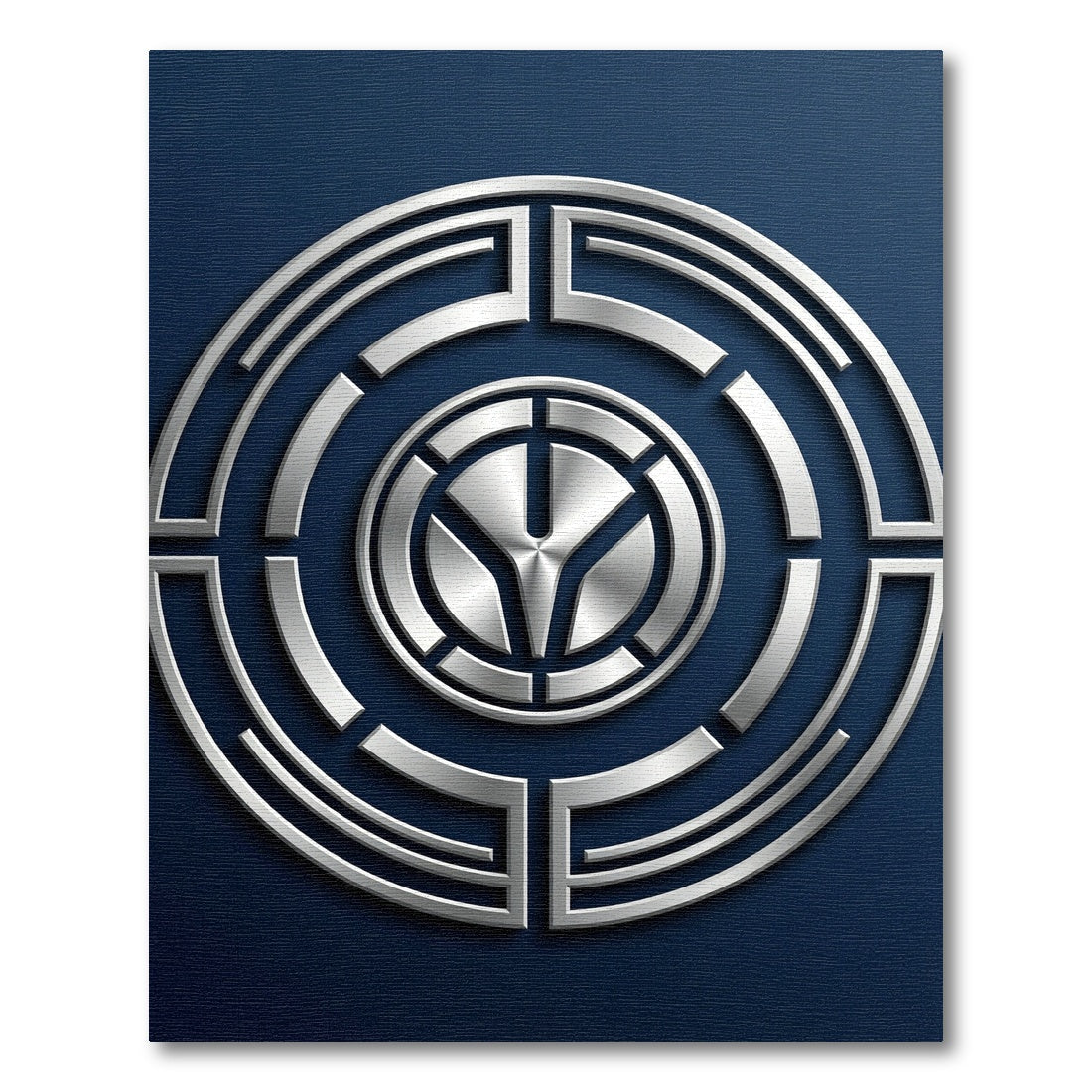 Metallic Silver Circular Geometric Navy Base Rug