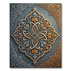 Elegant Gold Silver Filigree Medallion Rug