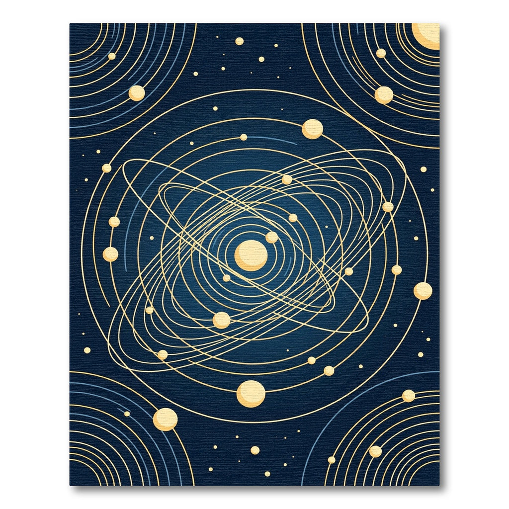 Celestial Gold Orbit Navy Spheres Rug