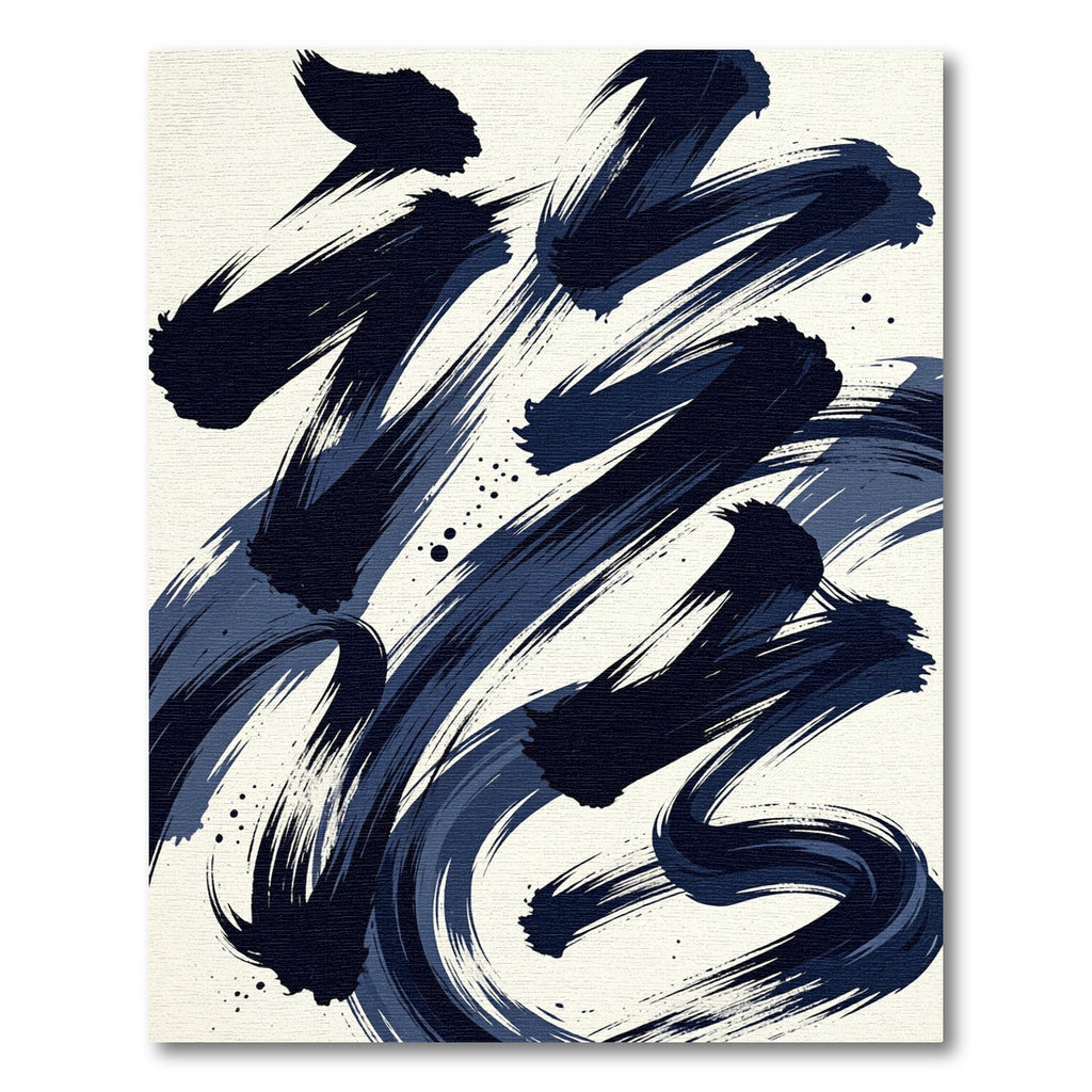 Modern Navy Blue Abstract Ink Sweep Rug