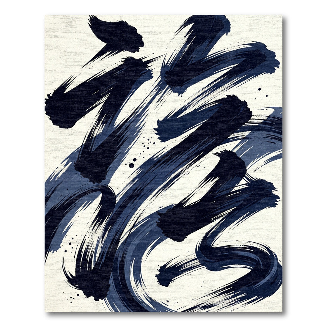 Modern Navy Blue Abstract Ink Sweep Rug