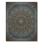 Elegant Slate and Gold Floral Mandala Rug