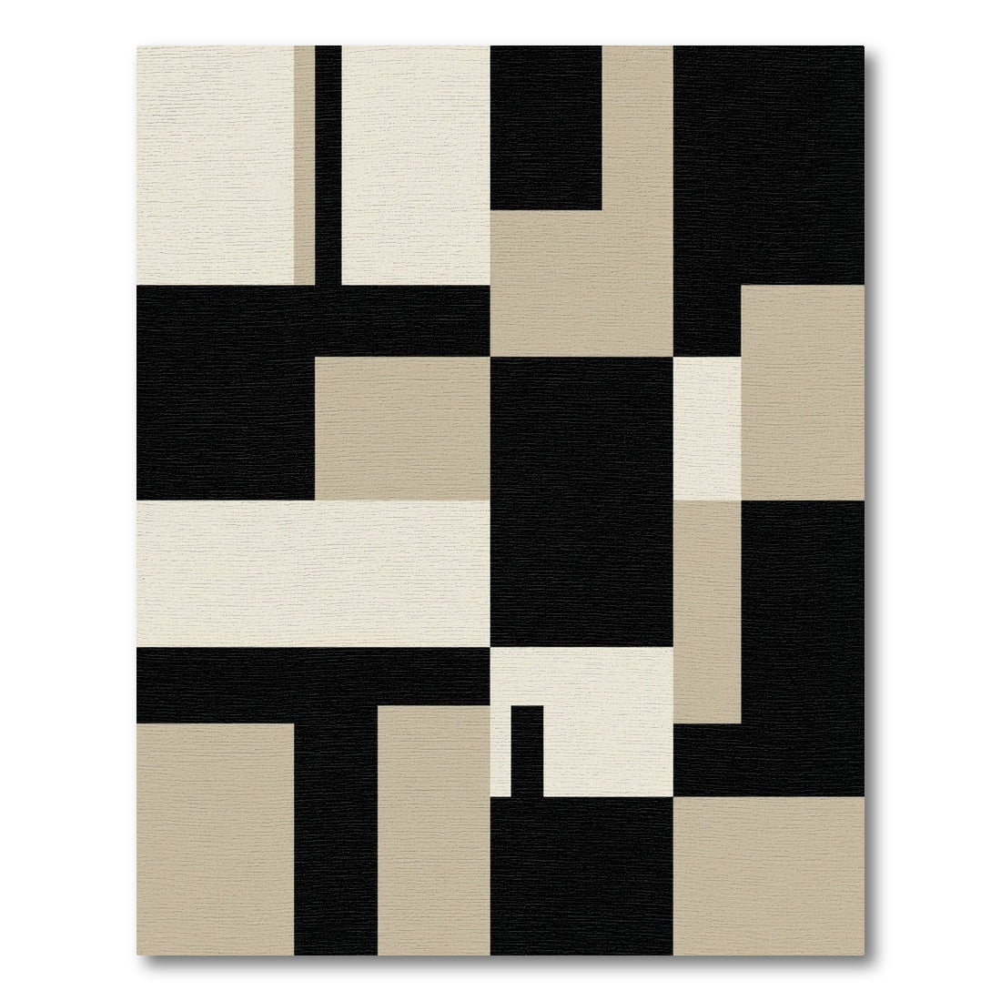 Minimalist Black and Beige Geometric Block Rug