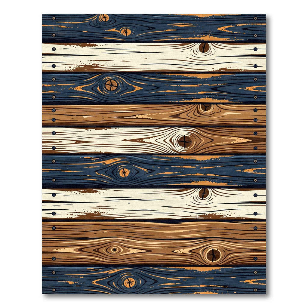 Rustic Multicolored Wood Plank Grain Rug