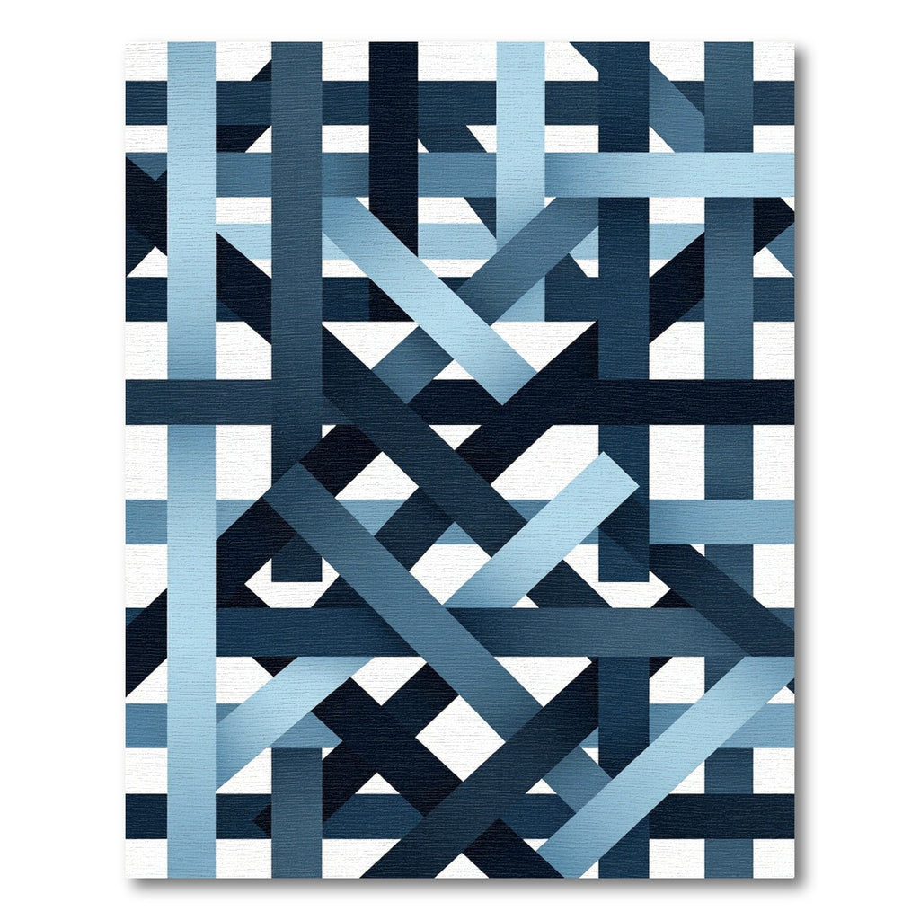 Abstract Navy and Blue Interlocking Lines Rug