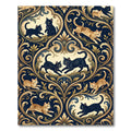 Elegant Navy Damask Cat Medallion Rug