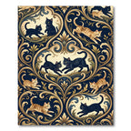 Elegant Navy Damask Cat Medallion Rug