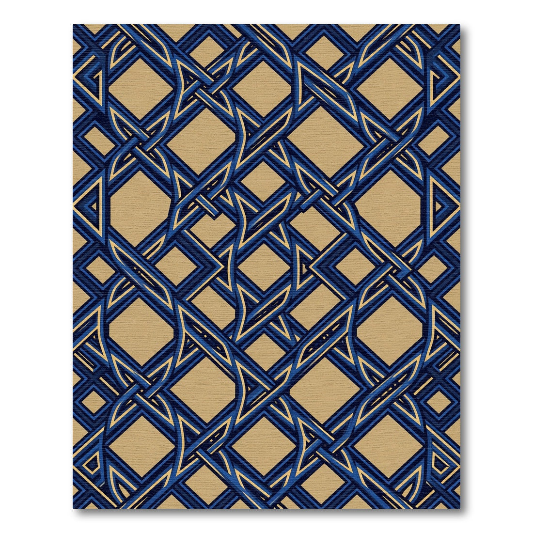 Geometric Navy and Gold Interlocking Lattice Rug