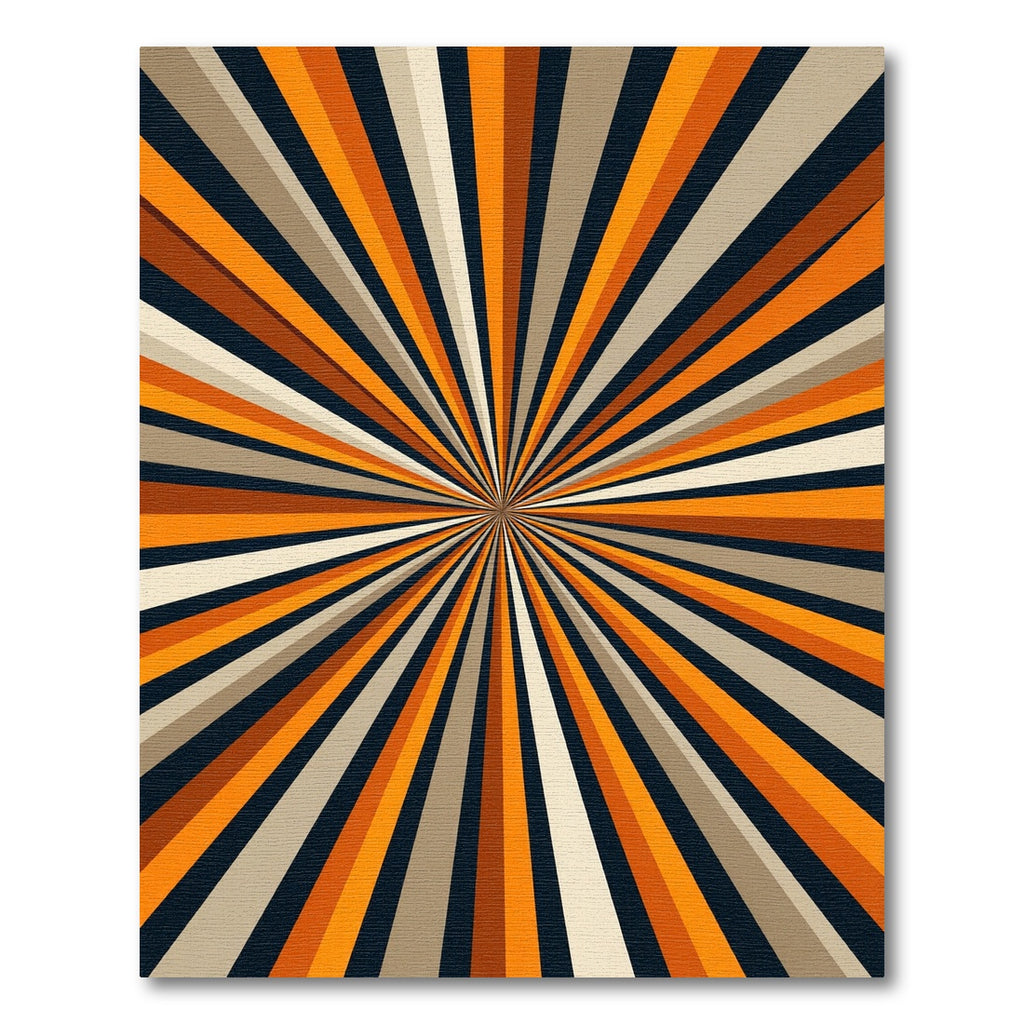 Retro Tangerine Sunburst Radial Rug