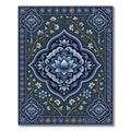Elegant Navy Blue Floral Lotus Medallion Rug