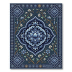 Elegant Navy Blue Floral Lotus Medallion Rug
