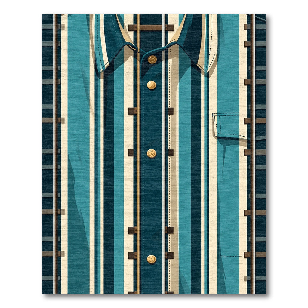 Teal Vertical Railway Stripe Abstract Art Rug