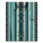 Teal Vertical Railway Stripe Abstract Art Rug