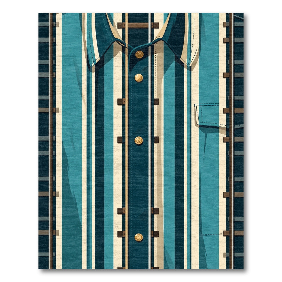 Teal Vertical Railway Stripe Abstract Art Rug