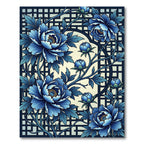 Vibrant Blue Floral Lattice Composition Rug