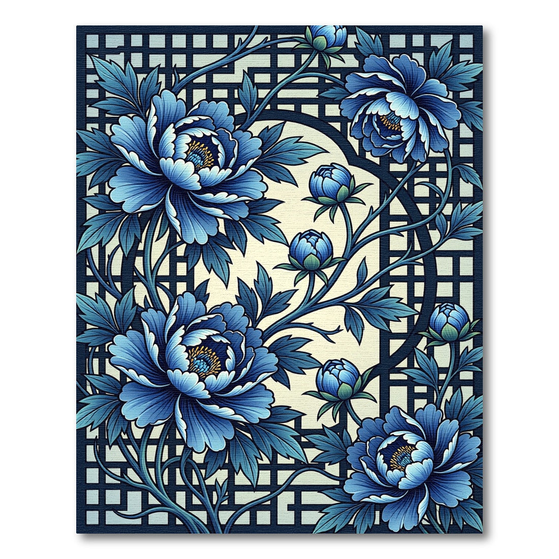 Vibrant Blue Floral Lattice Composition Rug
