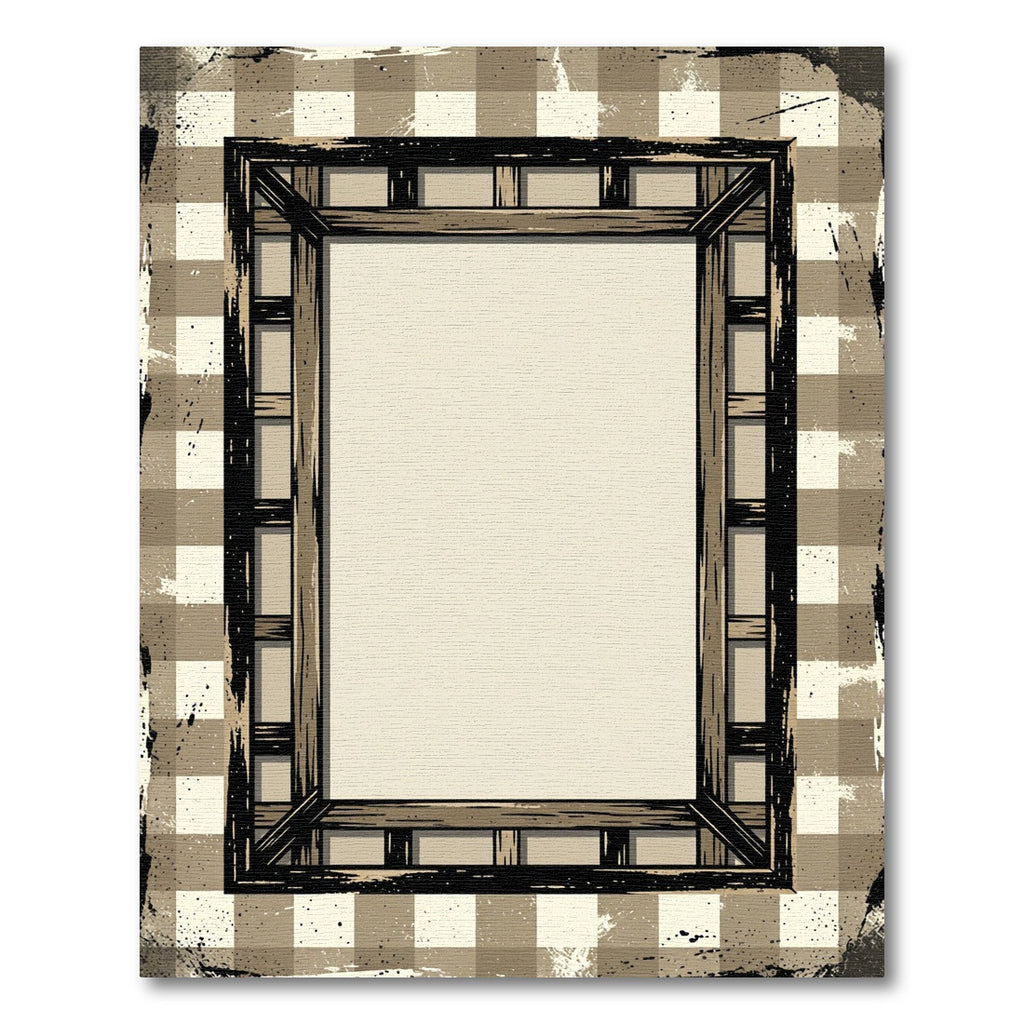 Rustic Beige Plaid Timber Frame Rug