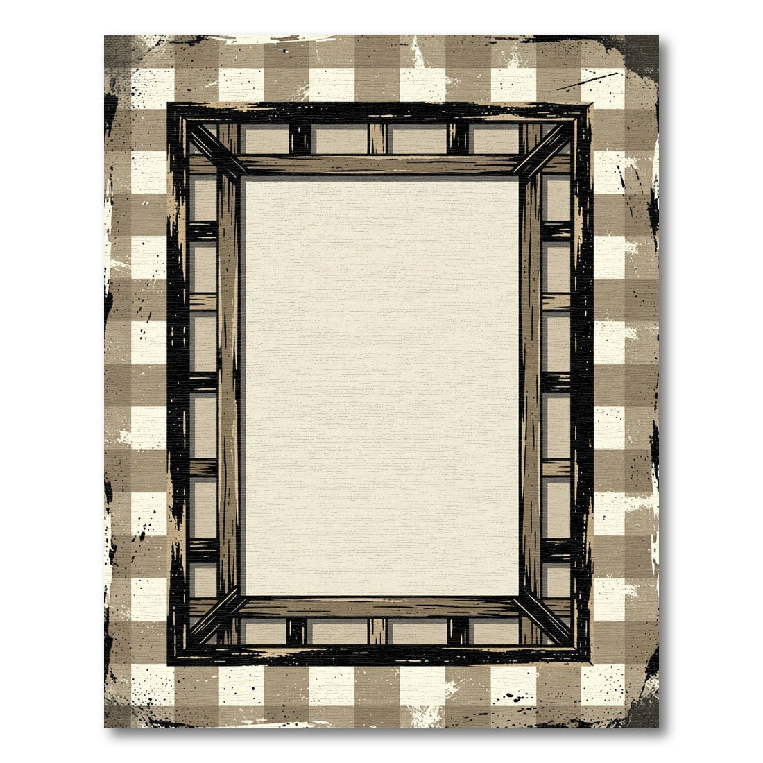 Rustic Beige Plaid Timber Frame Rug