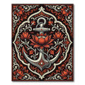 Ornate Crimson Lotus Anchor Tapestry Rug