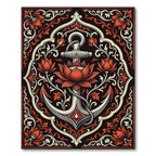 Ornate Crimson Lotus Anchor Tapestry Rug