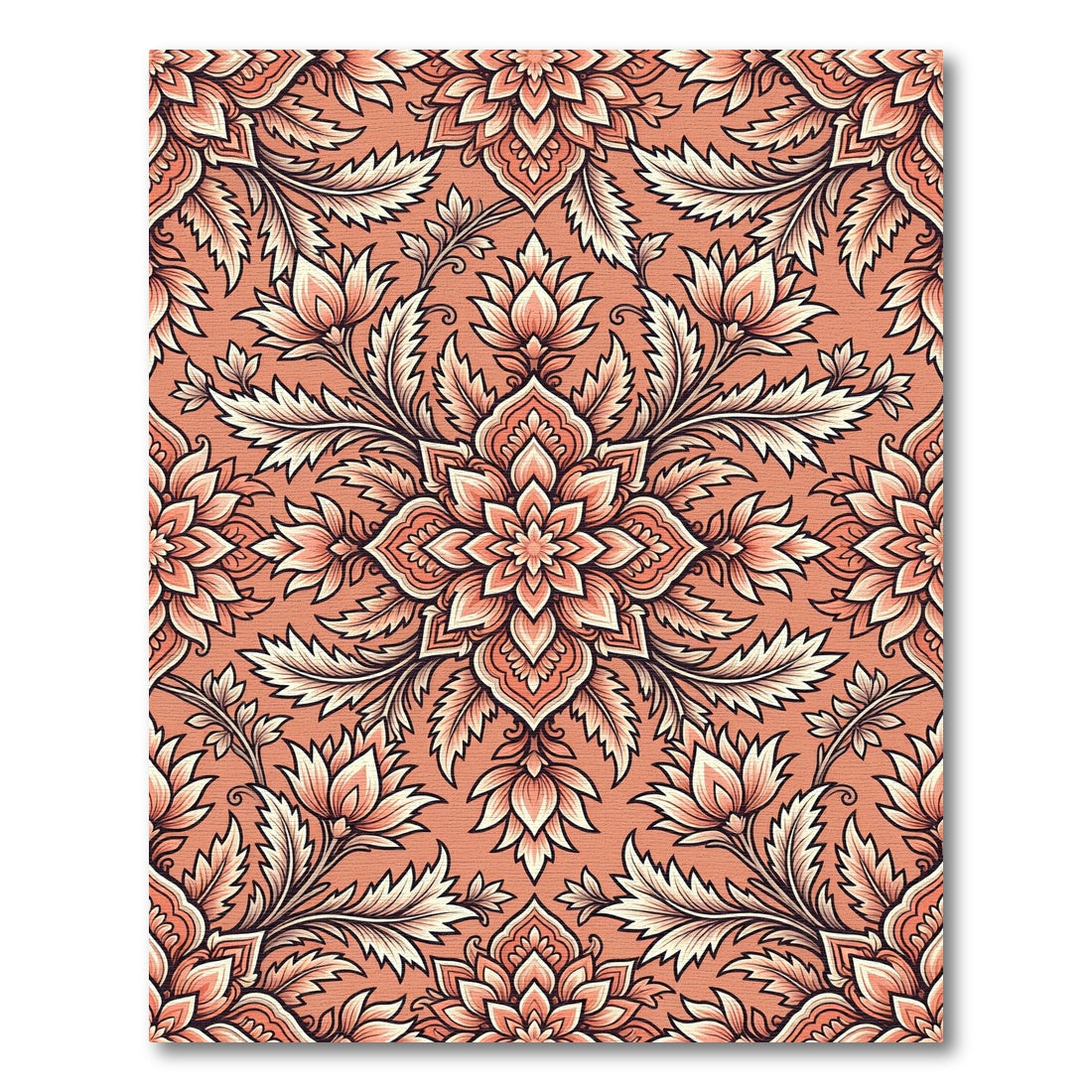 Coral Blooming Floral Medallion Rug
