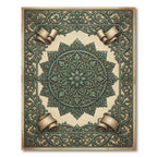 Ornate Sage Green Floral Medallion Scroll Rug