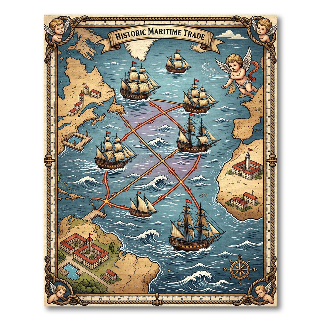 Antique Sailing Ships Maritime Map Rug