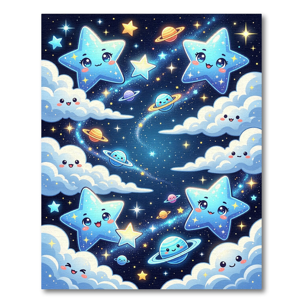 Whimsical Celestial Star and Planet Sky Rug
