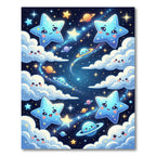 Whimsical Celestial Star and Planet Sky Rug
