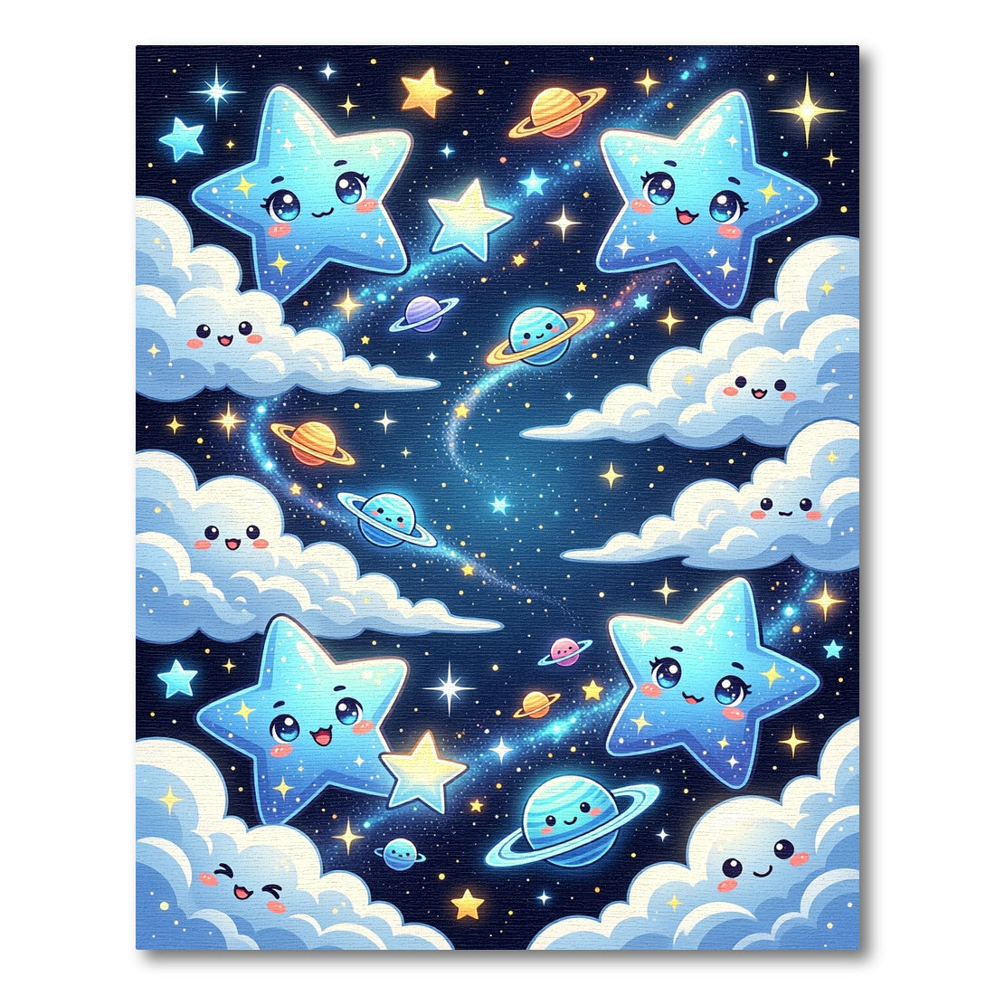 Whimsical Celestial Star and Planet Sky Rug