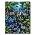 Vibrant Blue Dinosaur Jungle Landscape Rug