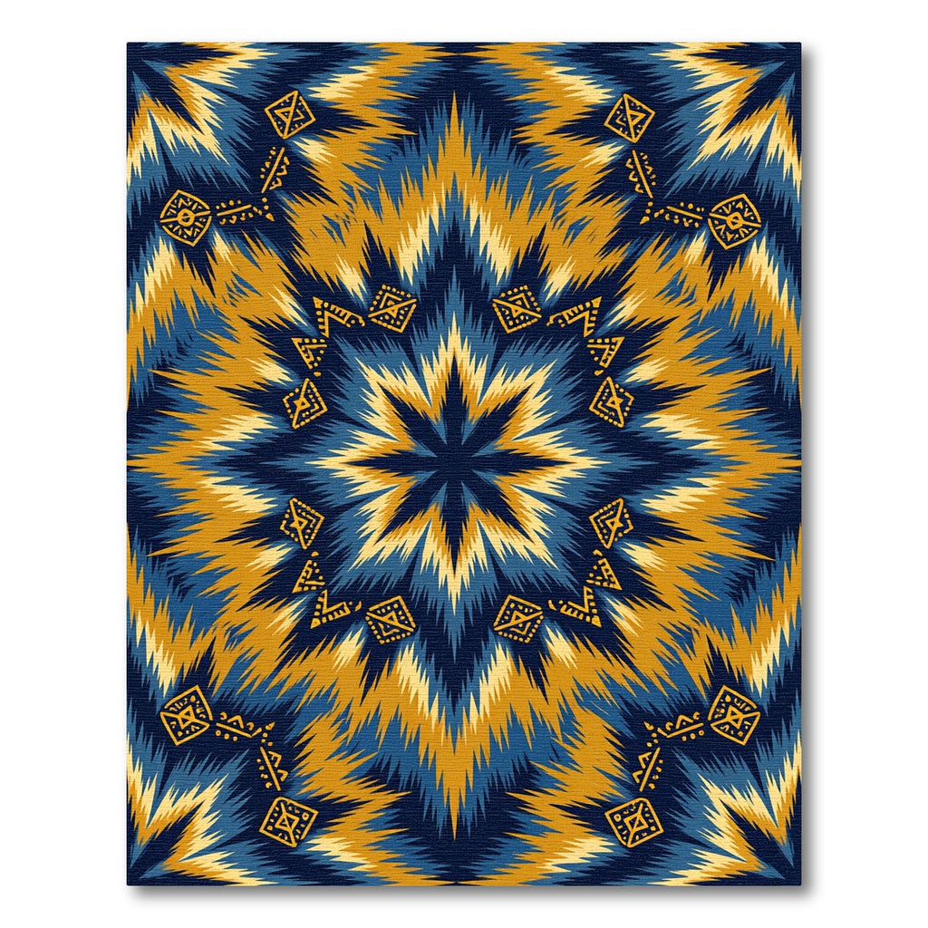 Bold Blue Yellow Tribal Sunburst Rug