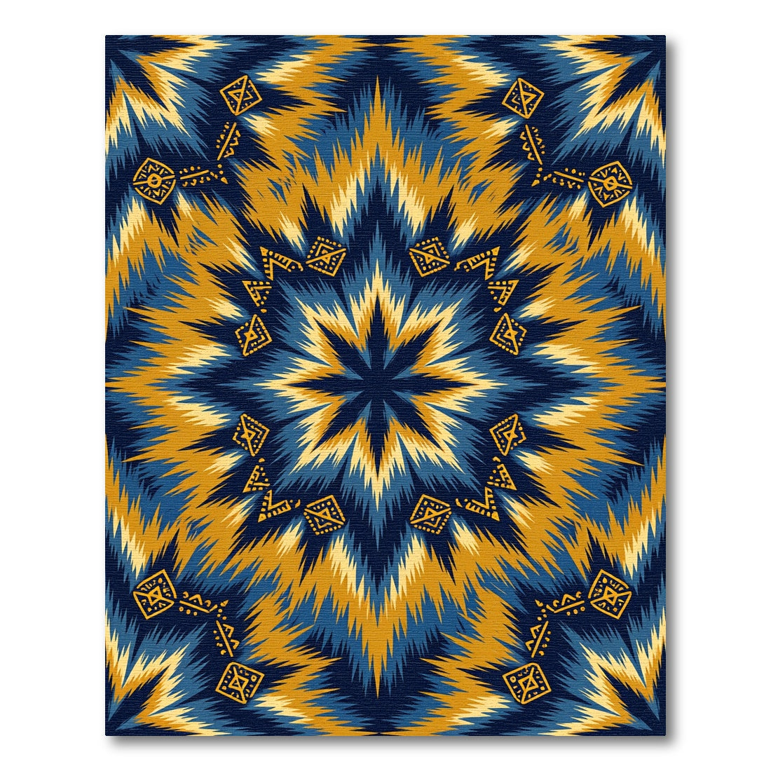 Bold Blue Yellow Tribal Sunburst Rug