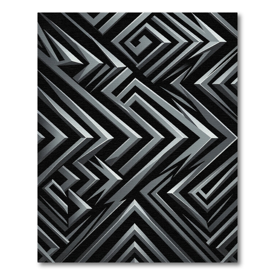 Chrome Black Geometric Maze Rug