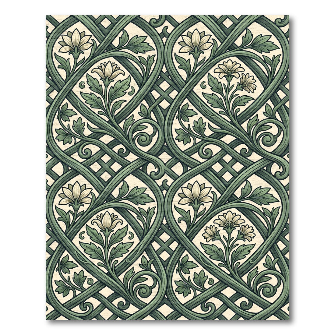 Sage Green Interlocking Botanical Vine Rug