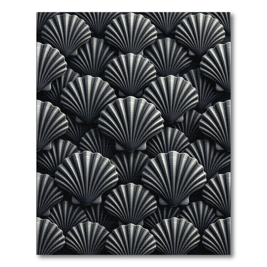 Metallic Silver Art Deco Scalloped Shell Rug